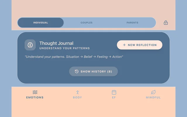 The Thought Journal app, showing a reflection prompt and history