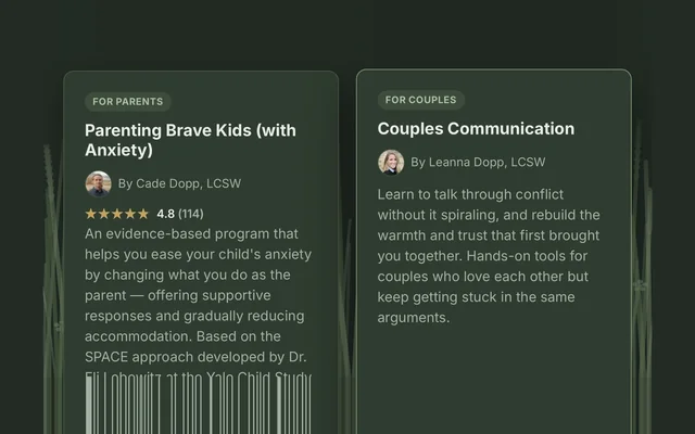 Course cards from Mountain Family Therapy, including Parenting Brave Kids