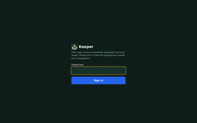 The Keeper sign-in screen